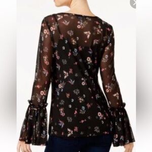 Freshman Black Floral Sheer Blouse